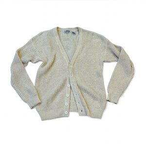 Vintage VTG Royal Silk Cream button up cardigan Sweater cotton silk Hong Kong S